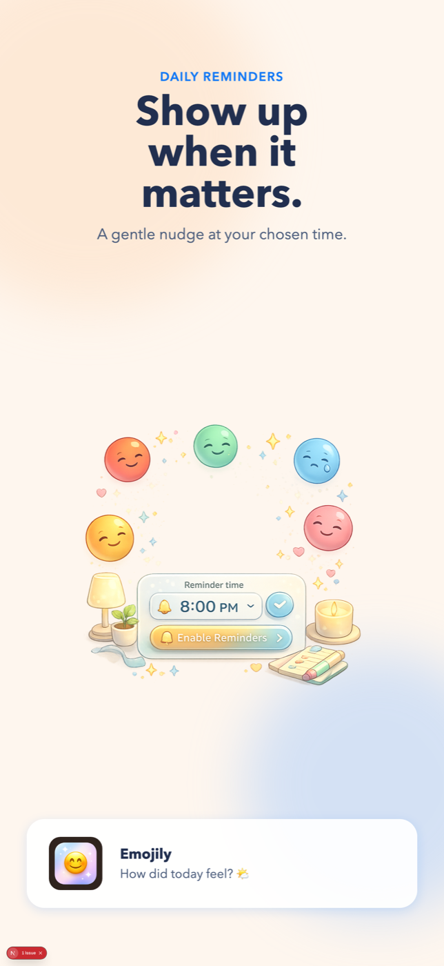 Emojily daily reminders — a gentle nudge at your chosen time to check in